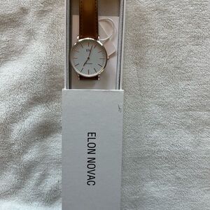 Elon Novac Brown Leather Strap Watch